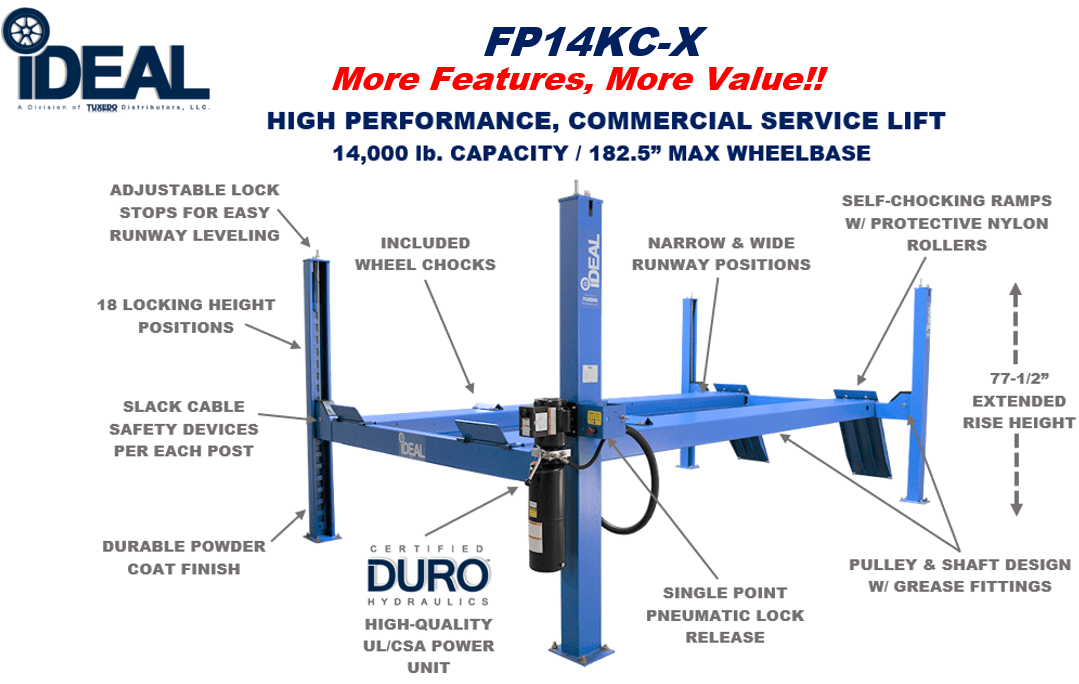 Ideal FP14KC-X 14000lb Four Post Lift